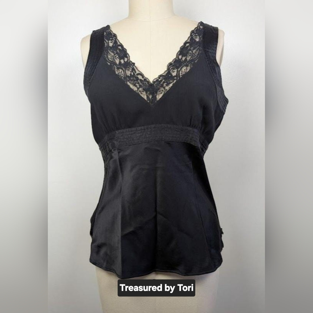 Y2K Vintage 100% Silk Baby Doll Style Tank Top in Black SZ Small Old Navy